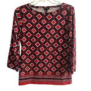 Talbots Navy and Red Patterned Blouse‎ crewneck Medium
